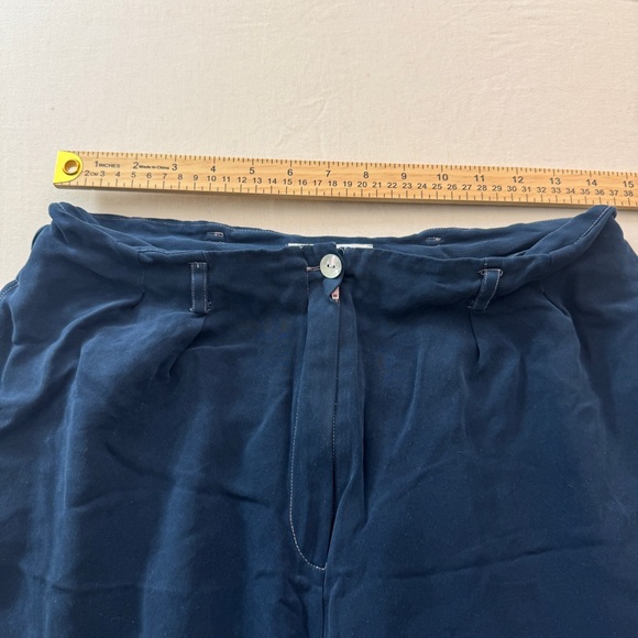 Blue Wide-Leg Silk Pants - Picture 3 of 4